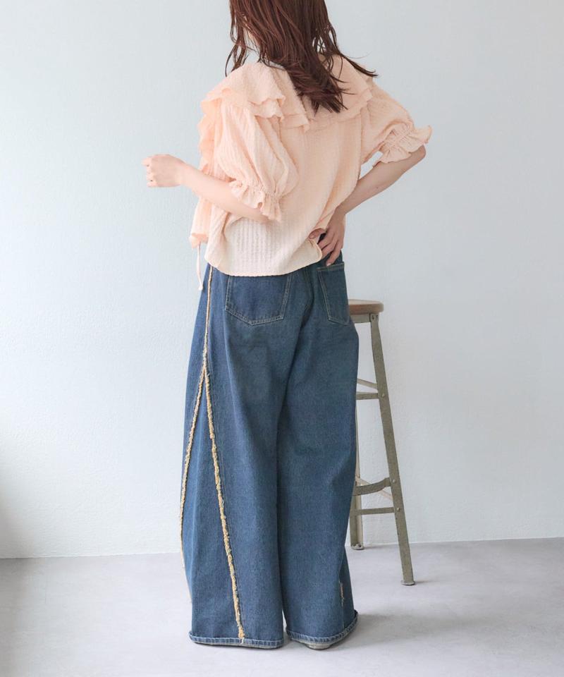 【2サイズ展開】フリンジバギーデニムパンツ