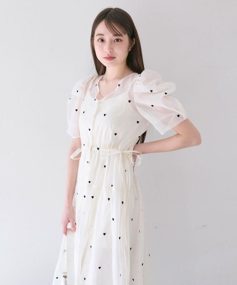 【すっきり見え◎/新色追加】ハート刺繍ワンピース