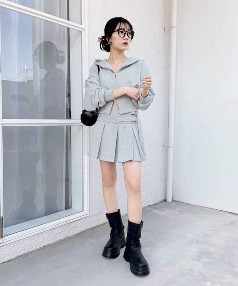 【セットアップ可能】ベルト付きプリーツミニスカート