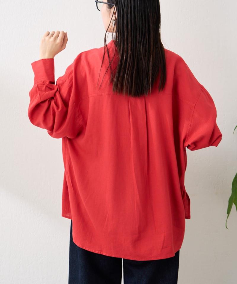 リネンレーヨンバンドカラーシャツ