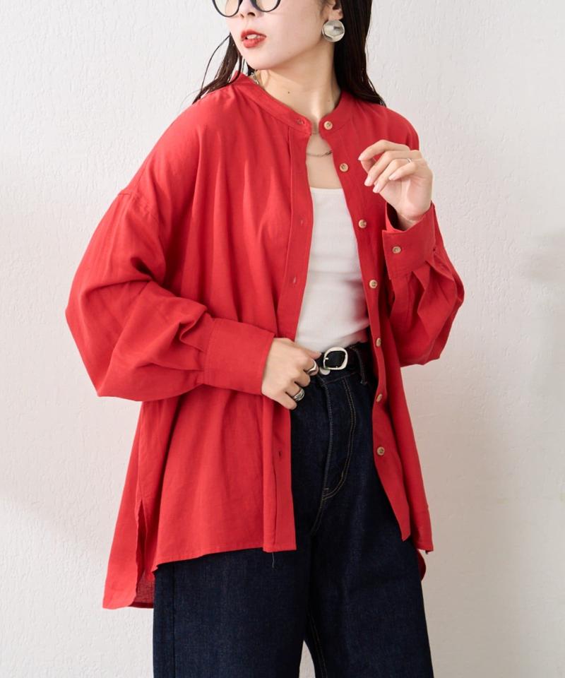 リネンレーヨンバンドカラーシャツ