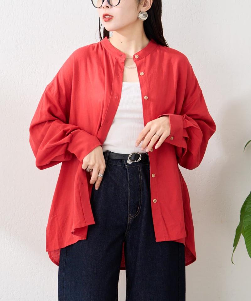 リネンレーヨンバンドカラーシャツ