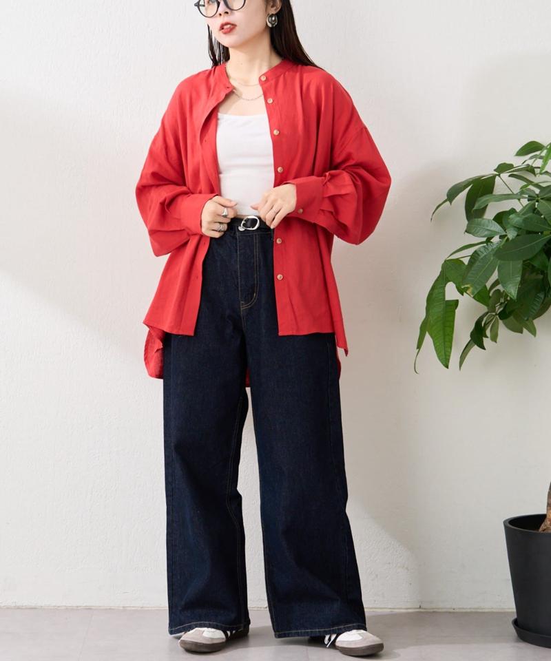 リネンレーヨンバンドカラーシャツ