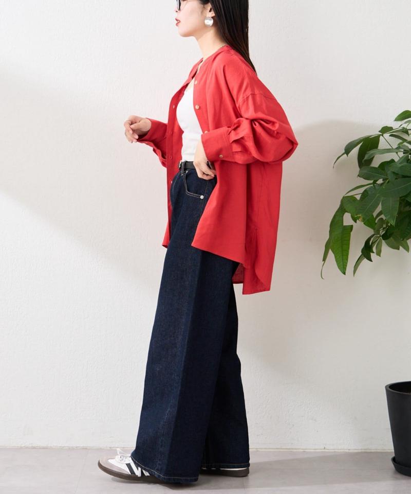 リネンレーヨンバンドカラーシャツ