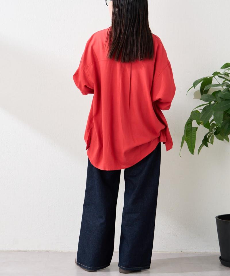 リネンレーヨンバンドカラーシャツ