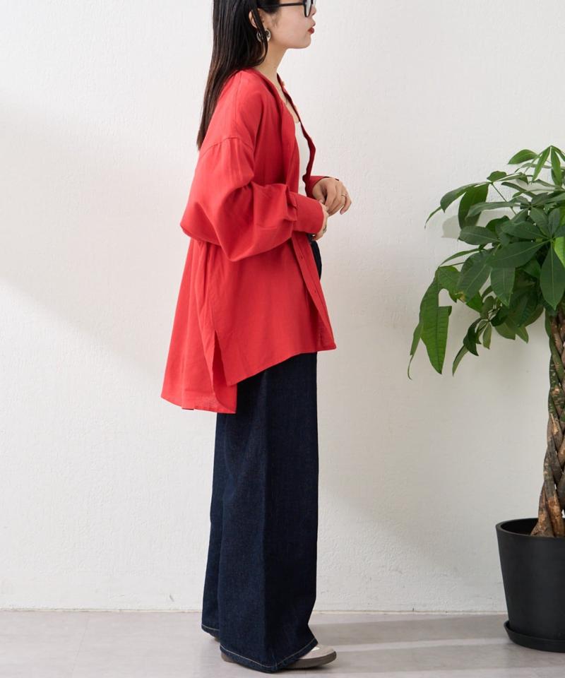 リネンレーヨンバンドカラーシャツ