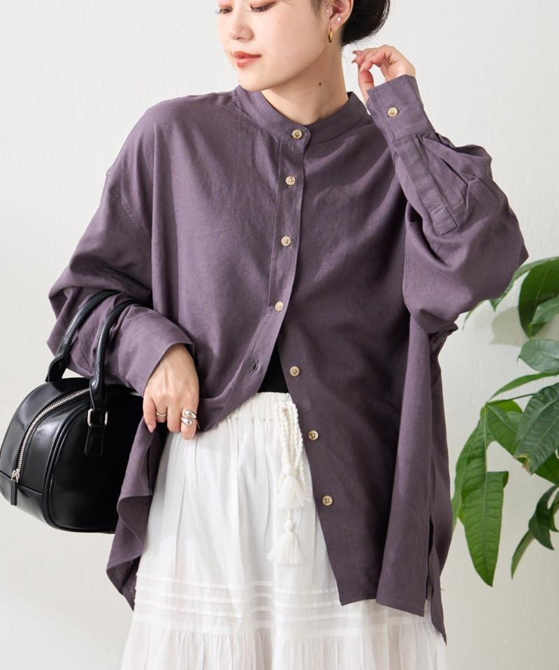 リネンレーヨンバンドカラーシャツ