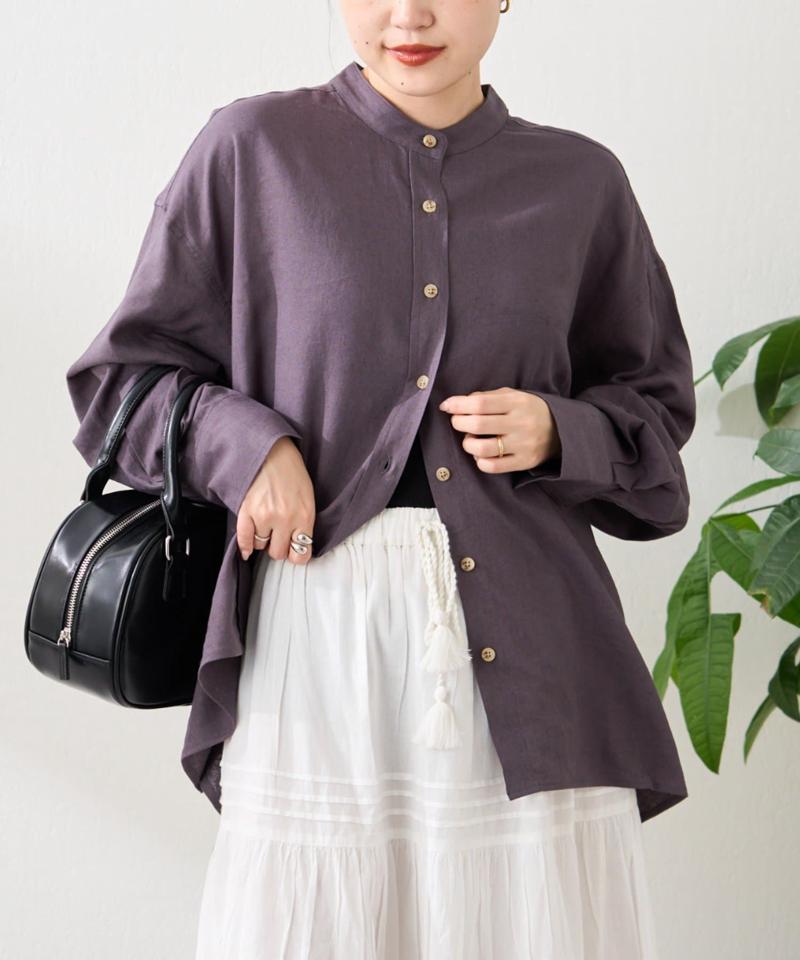 リネンレーヨンバンドカラーシャツ