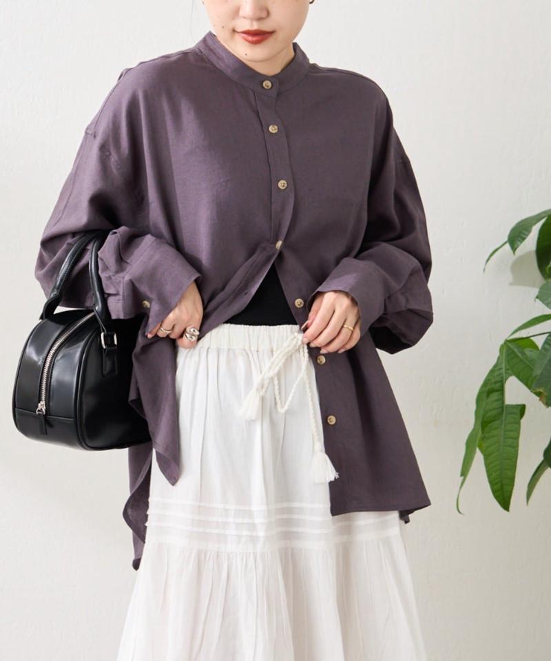 リネンレーヨンバンドカラーシャツ