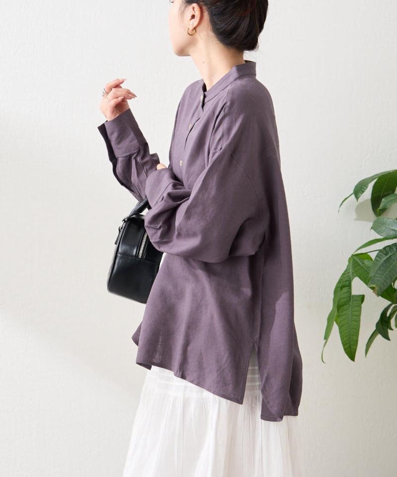 リネンレーヨンバンドカラーシャツ