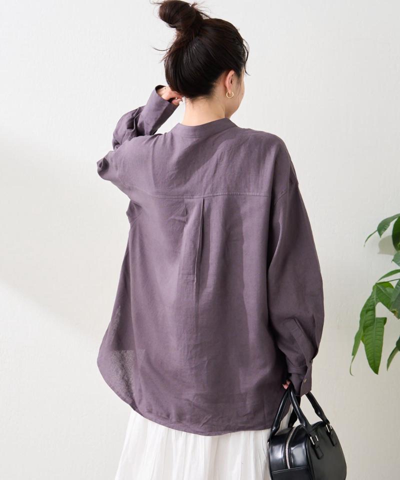リネンレーヨンバンドカラーシャツ
