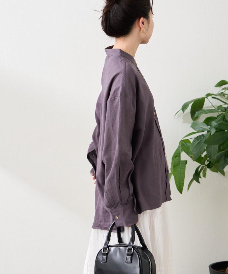 リネンレーヨンバンドカラーシャツ
