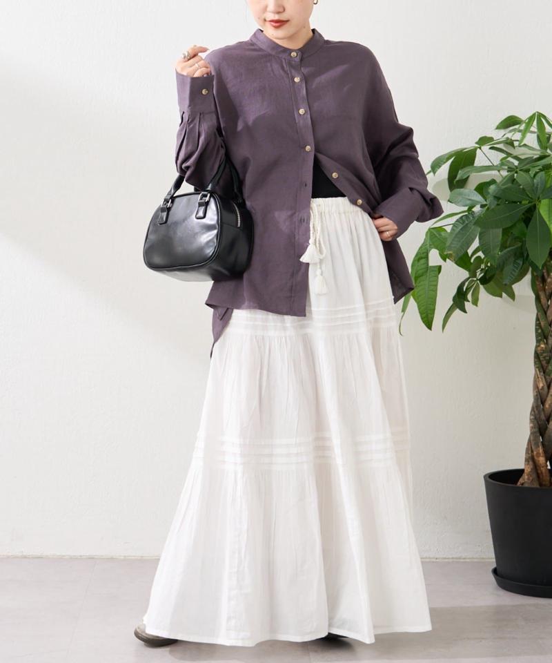 リネンレーヨンバンドカラーシャツ