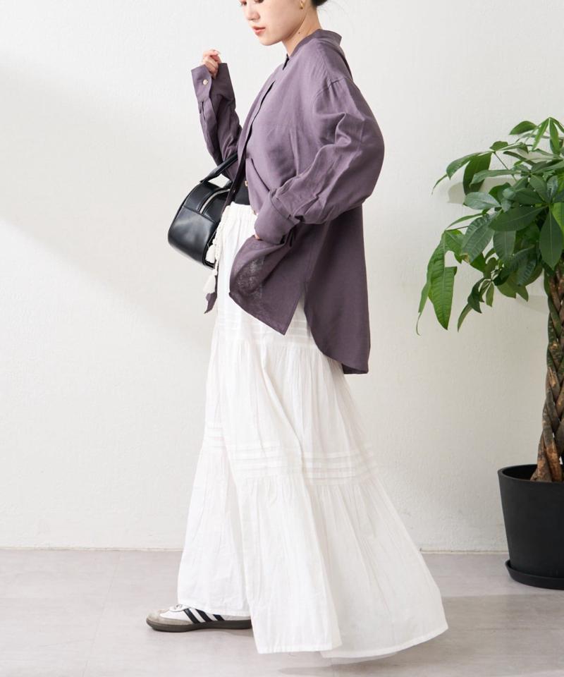 リネンレーヨンバンドカラーシャツ