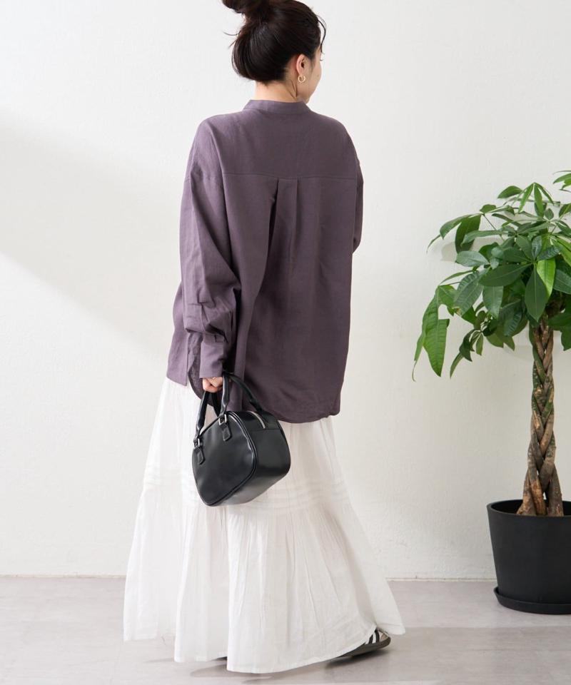 リネンレーヨンバンドカラーシャツ