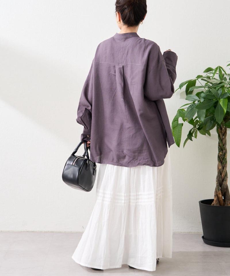 リネンレーヨンバンドカラーシャツ