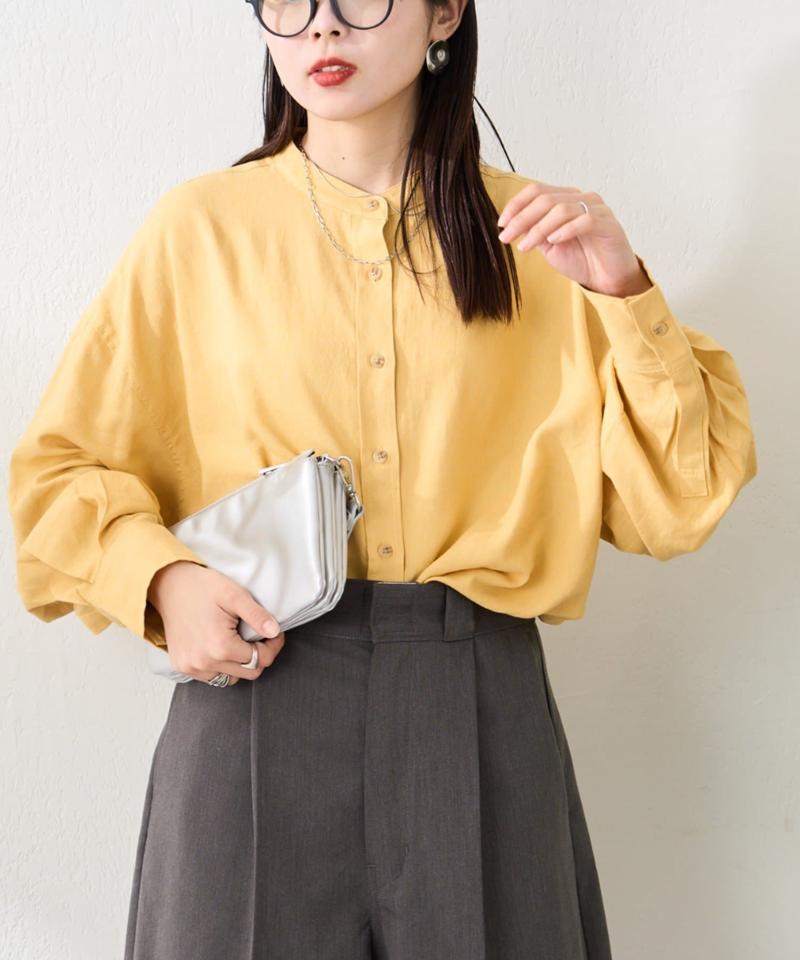 リネンレーヨンバンドカラーシャツ