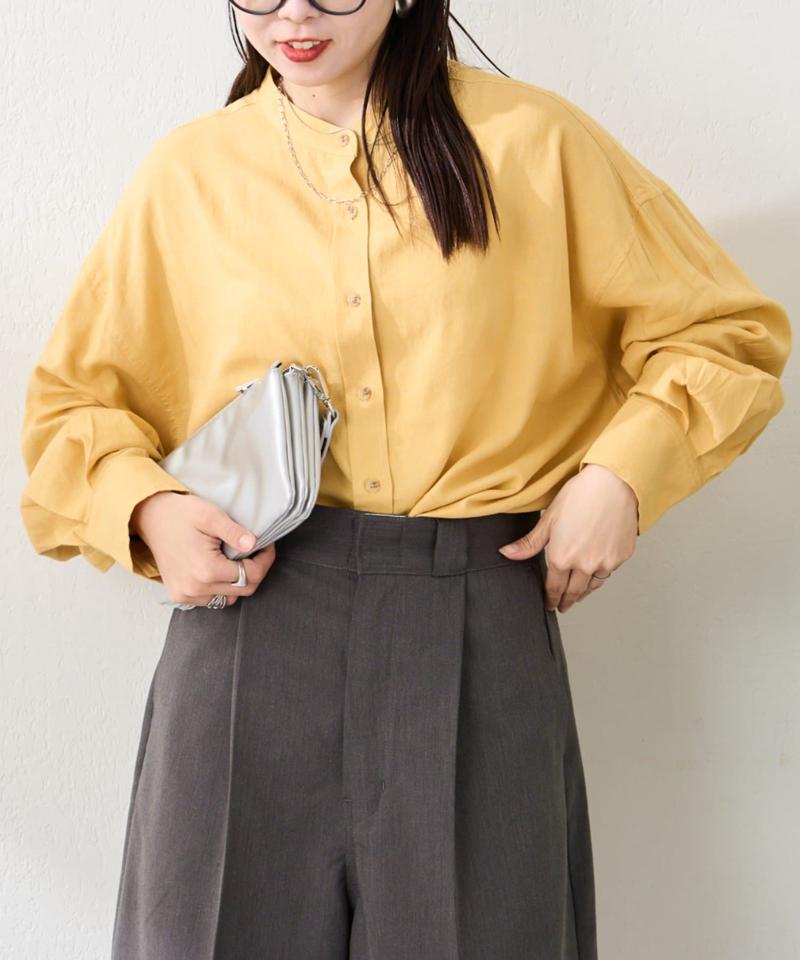 リネンレーヨンバンドカラーシャツ