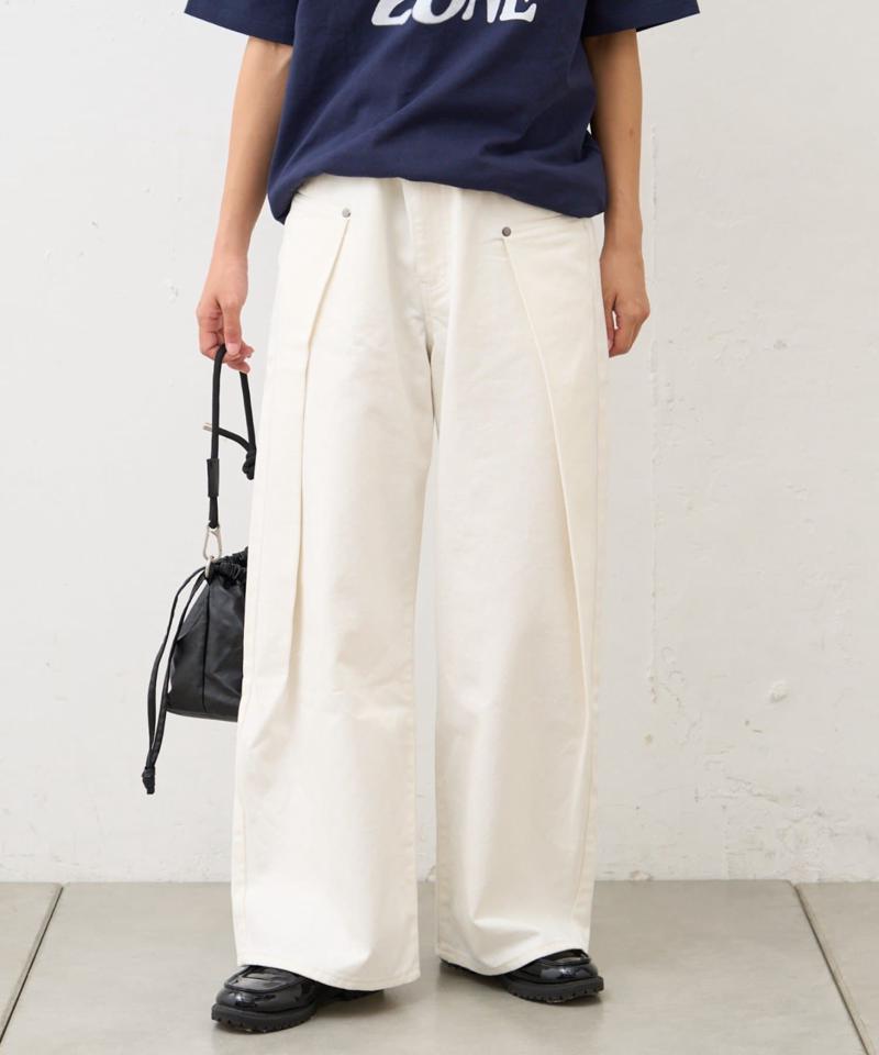 【UNISEX】タックデザインワイドデニム