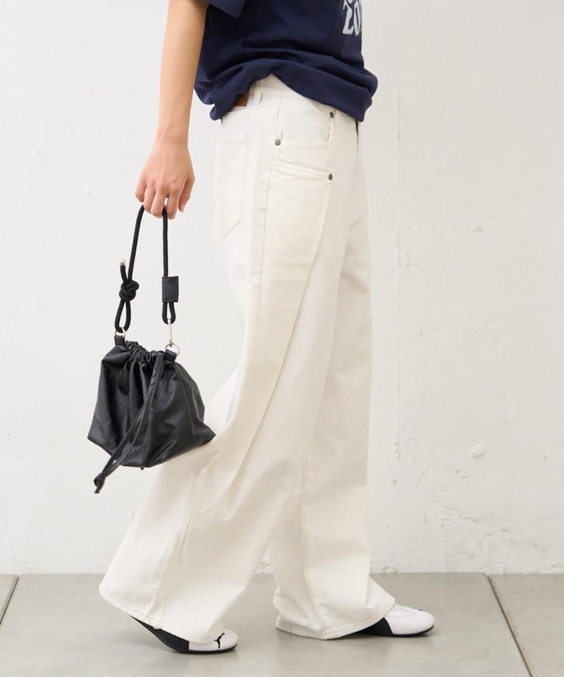 【UNISEX】タックデザインワイドデニム