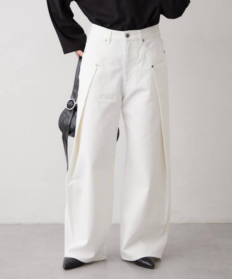 【UNISEX】タックデザインワイドデニム