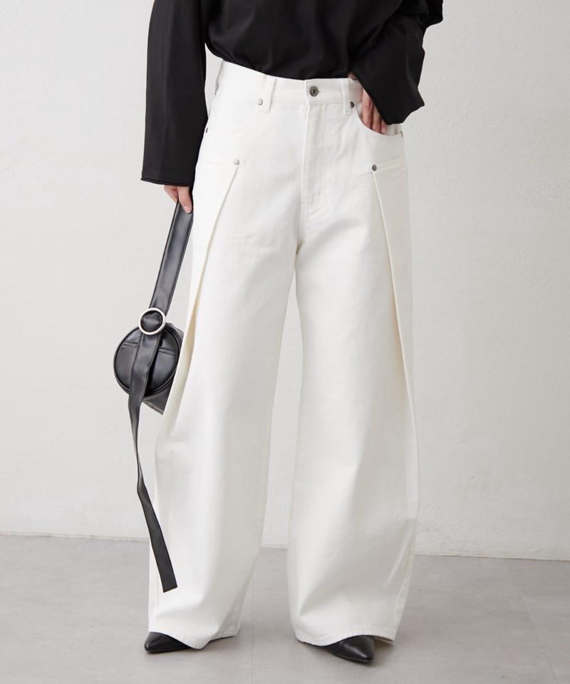 【UNISEX】タックデザインワイドデニム