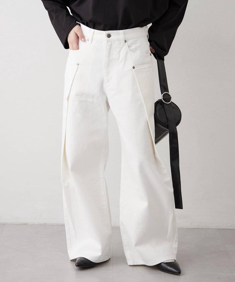 【UNISEX】タックデザインワイドデニム
