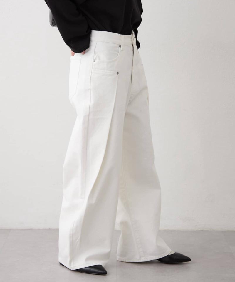 【UNISEX】タックデザインワイドデニム