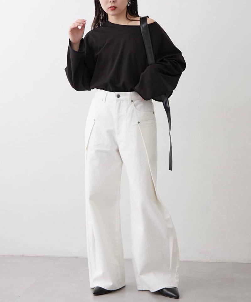 【UNISEX】タックデザインワイドデニム