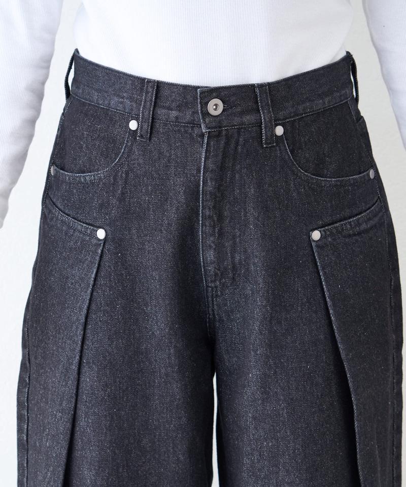 【UNISEX】タックデザインワイドデニム