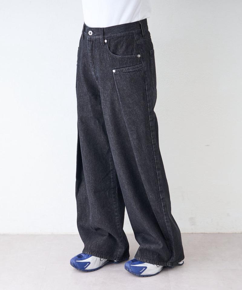 【UNISEX】タックデザインワイドデニム
