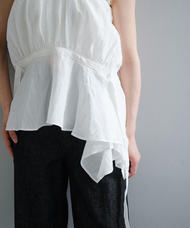 Stripe one shoulder lace blouse