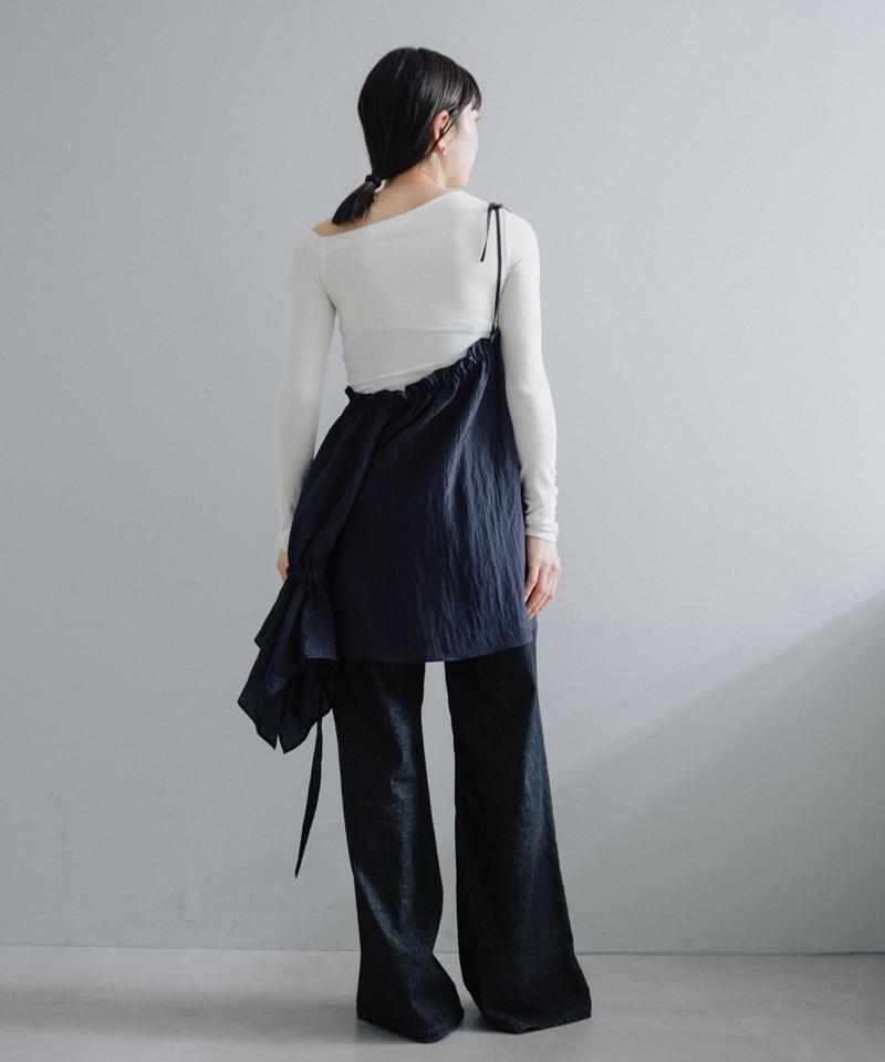Stripe one shoulder lace blouse