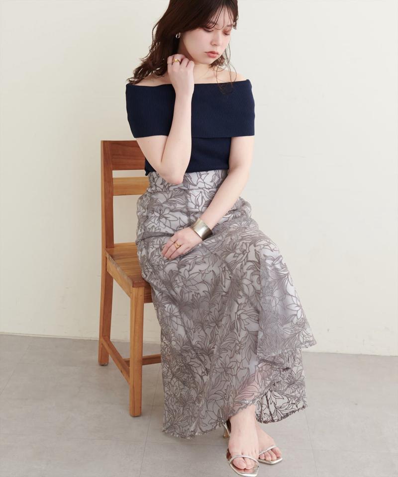 osono長さ変えれるチュール刺繍レーススカート