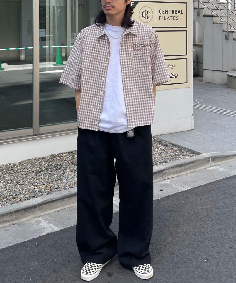 ロゴ刺繡ショートスリーブチェックシャツ