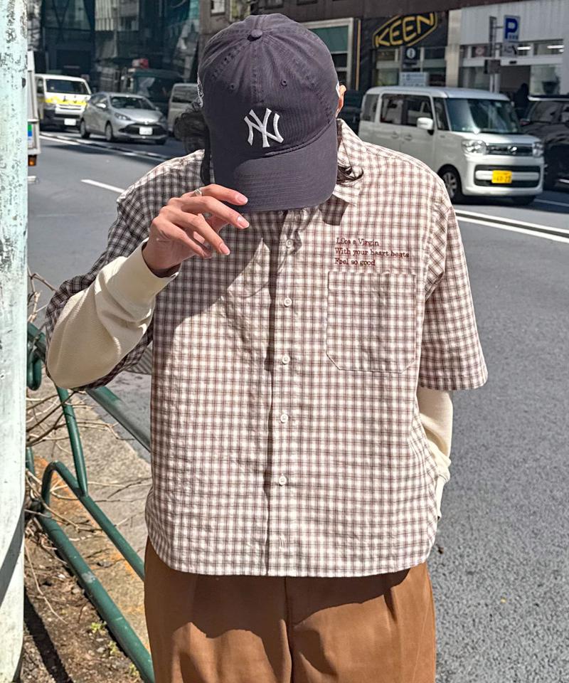 ロゴ刺繡ショートスリーブチェックシャツ