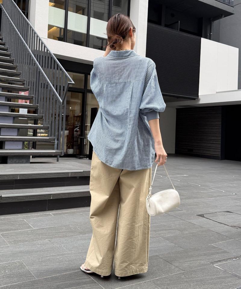 【累計販売数1万枚突破！】【透けデニムシャツ】袖リブシアーデニムシャツ