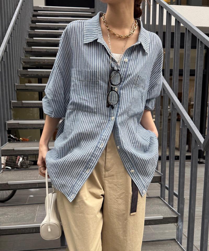 【累計販売数1万枚突破！】【透けデニムシャツ】袖リブシアーデニムシャツ