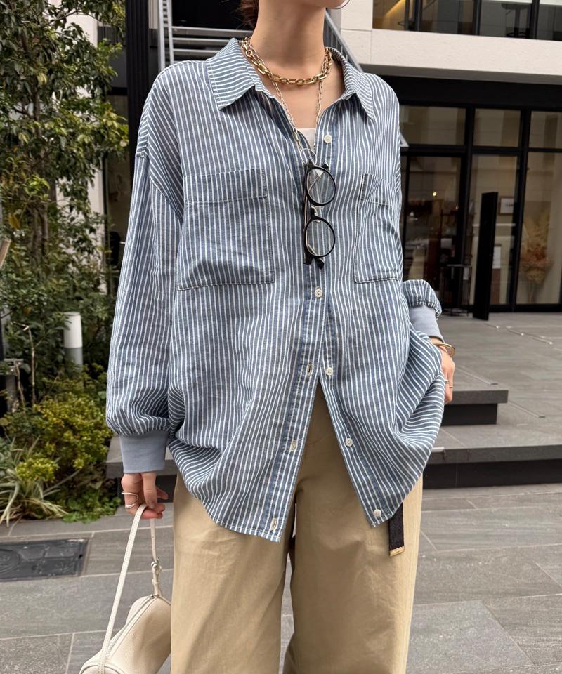 【累計販売数1万枚突破！】【透けデニムシャツ】袖リブシアーデニムシャツ