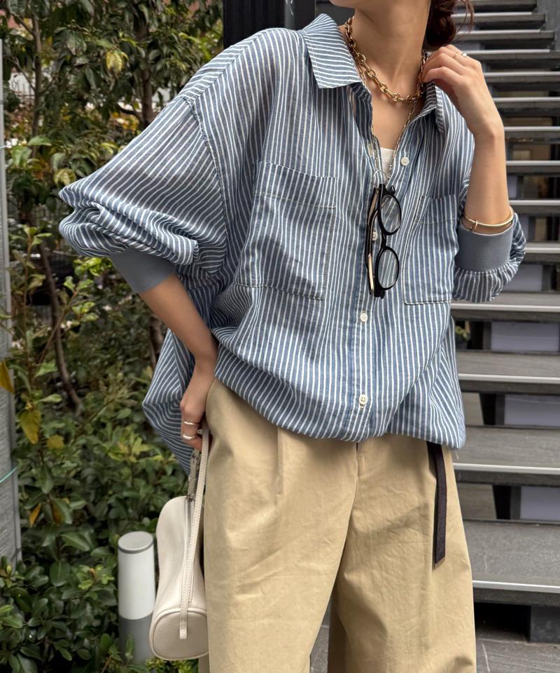 【累計販売数1万枚突破！】【透けデニムシャツ】袖リブシアーデニムシャツ