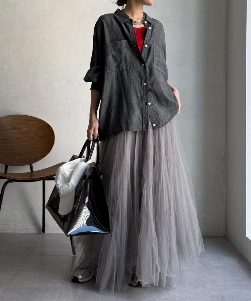 【累計販売数1万枚突破！】【透けデニムシャツ】袖リブシアーデニムシャツ