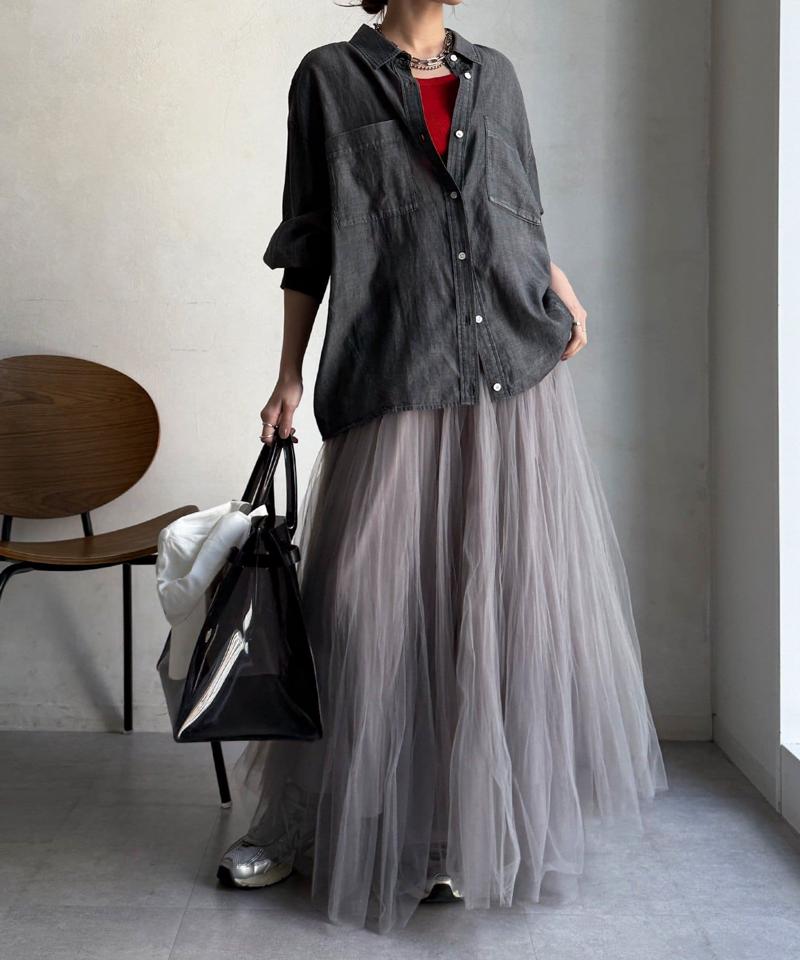 【累計販売数1万枚突破！】【透けデニムシャツ】袖リブシアーデニムシャツ