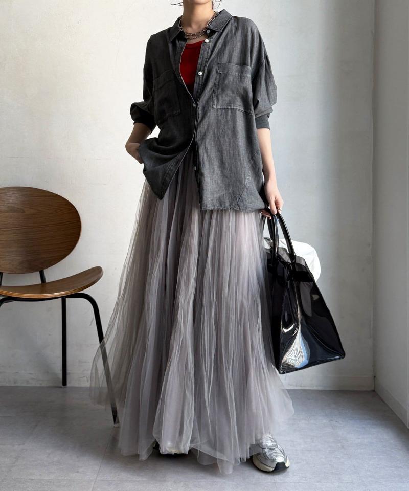 【累計販売数1万枚突破！】【透けデニムシャツ】袖リブシアーデニムシャツ