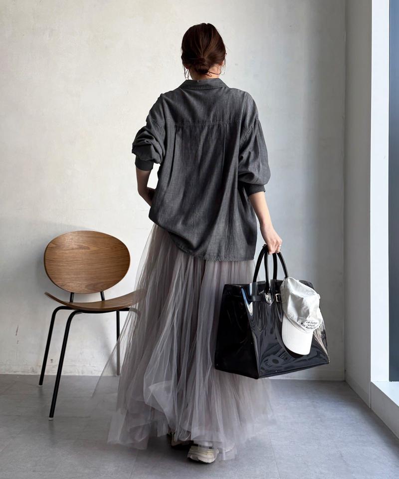 【累計販売数1万枚突破！】【透けデニムシャツ】袖リブシアーデニムシャツ