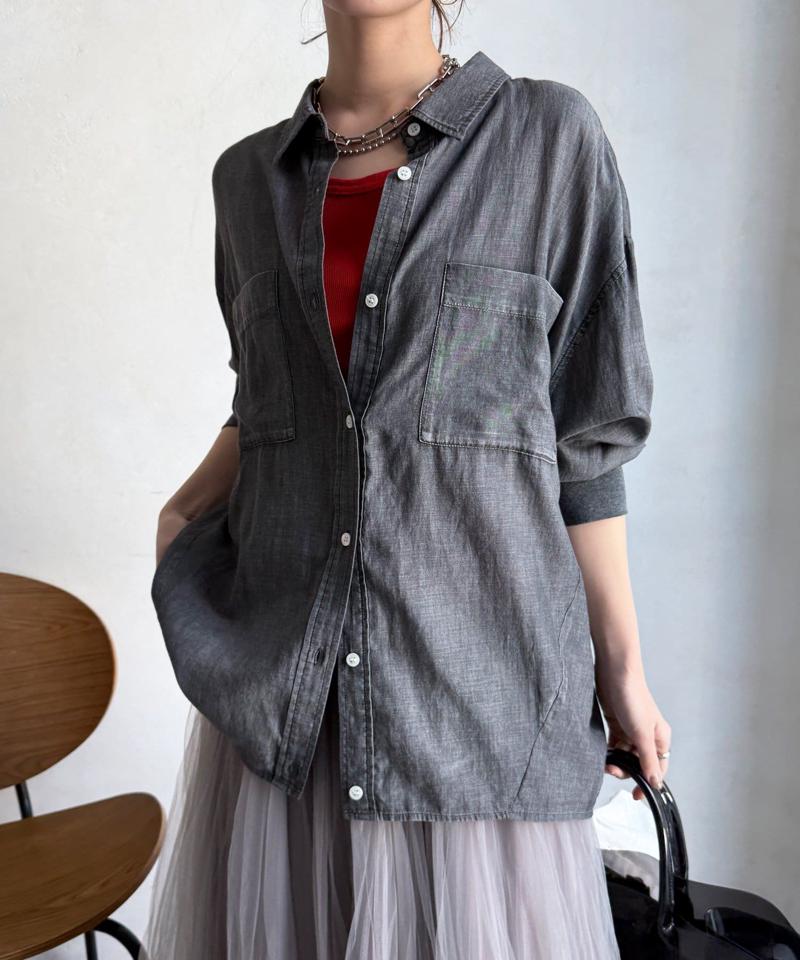 【累計販売数1万枚突破！】【透けデニムシャツ】袖リブシアーデニムシャツ