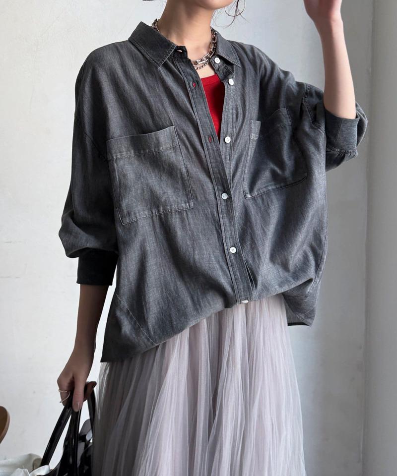 【累計販売数1万枚突破！】【透けデニムシャツ】袖リブシアーデニムシャツ