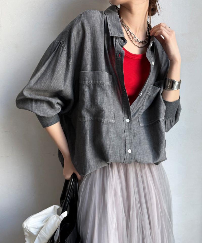 【累計販売数1万枚突破！】【透けデニムシャツ】袖リブシアーデニムシャツ