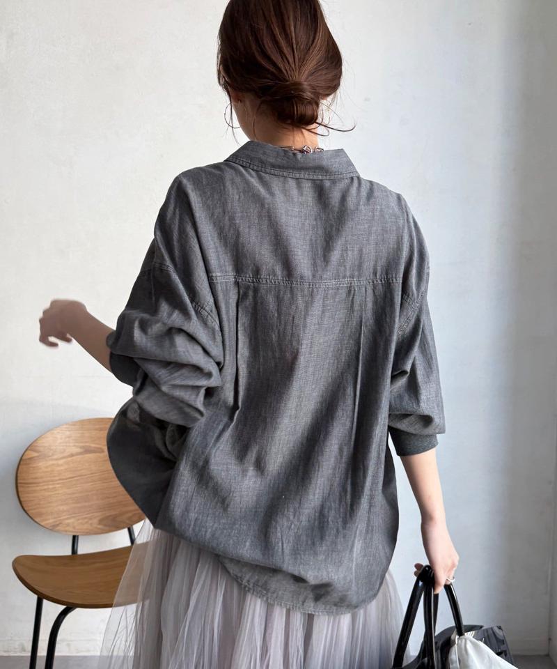 【累計販売数1万枚突破！】【透けデニムシャツ】袖リブシアーデニムシャツ