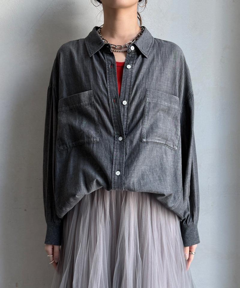 【累計販売数1万枚突破！】【透けデニムシャツ】袖リブシアーデニムシャツ