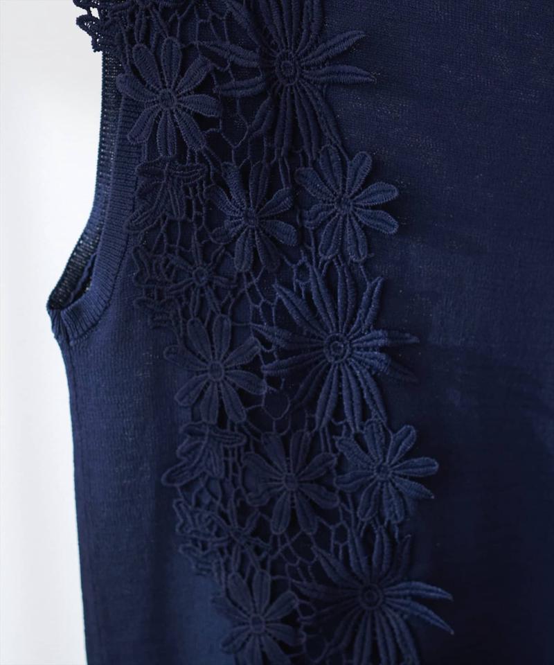 【canami】レース×ニットコンビノースリTOPS